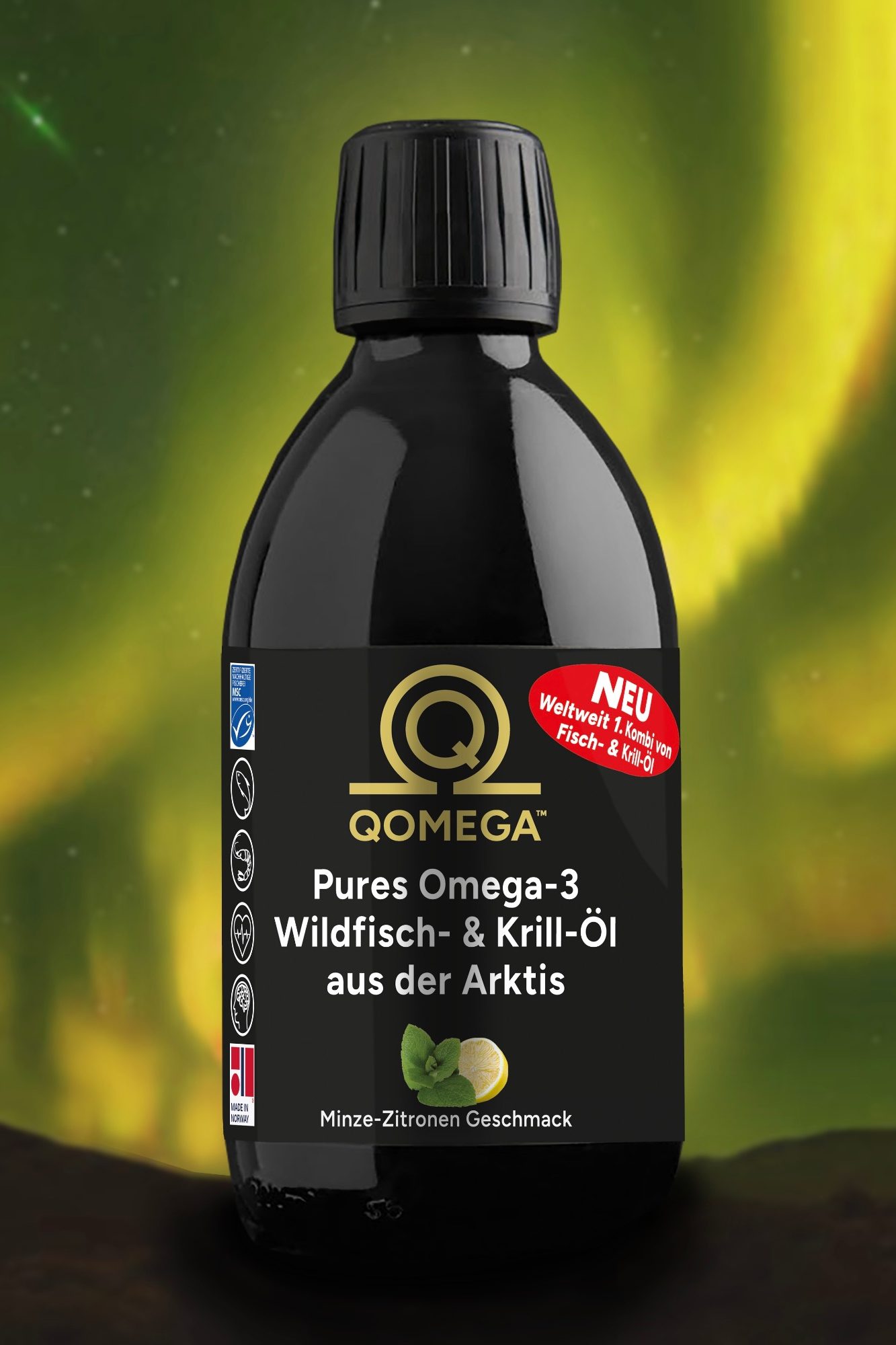 Pures Omega-3 Wildfisch- und Krill-Öl aus der Arktis 300 ml